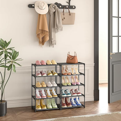 Autonomier 10 Tier Tall Shoe Rack, Non-Woven Fabrics Compact Narrow Shoe Stand Shelf, Vertical Small Space Saving Storage Organizer for Closet Floor, Front Door Entrance, Entryway, Black