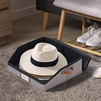 Hat Storage Box for Baseball Caps, Large Hat Organizer with Clear Window, Hat Travel Case with Removable Dividers for 30 Caps & Cowboy Hats, Stackable Dustproof Hat Organizer for Closet & Travel, Grey