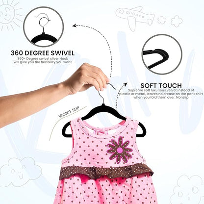 Utopia Home Kids Hangers Velvet (150 Pack) - 11 Inch Durable Baby Hangers for Closet - Perfect for Toddler & Non Slip for Everyday Use (Black)