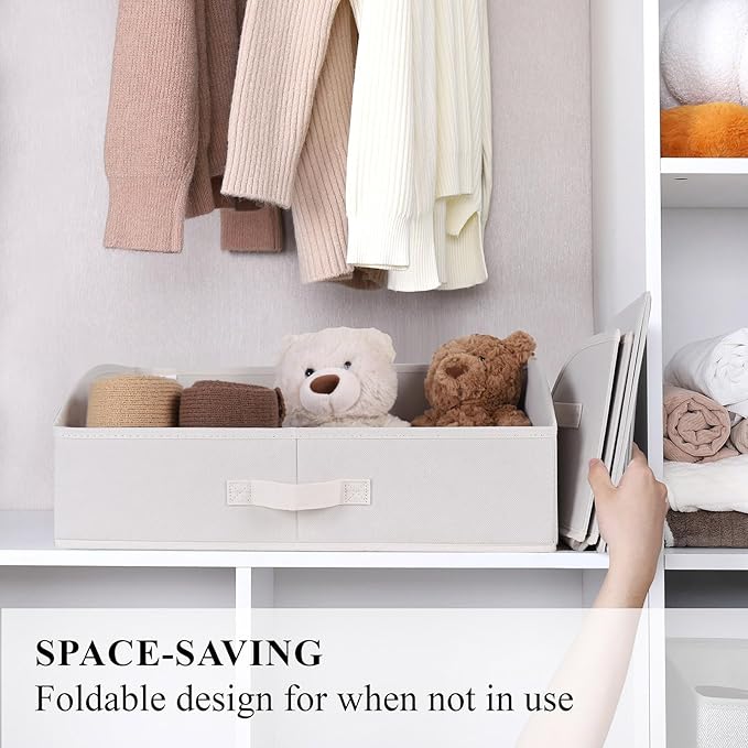 WUIKE 6 Pack Extra Large Closet Storage Bins with Handles, Fabric Trapezoid Storage Binsr for Organizing Clothes, Sheets, Blankets, White & Beige