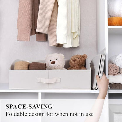 WUIKE 6 Pack Extra Large Closet Storage Bins with Handles, Fabric Trapezoid Storage Binsr for Organizing Clothes, Sheets, Blankets, White & Beige