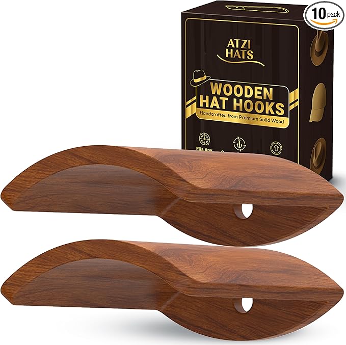 Cowboy Hat Hooks for Wall – 5 Sets of 2 Wooden Hat Hanger Rack for Fedora, Western, Baseball & Sun Hats – Rustic Red Sandalwood Hooks for Home, Closet, Entryway, Rustic Hat Rack (10 Pcs)