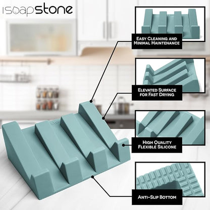 Silicone Soap Dish (USA Patented) Self Draining Bar Soap Holder for Shower Bathroom Sink, Drying Soap Dish Tray Sponge Holder Easy Cleaning Soap Saver Mat Travel Accessories (Teal, 1)