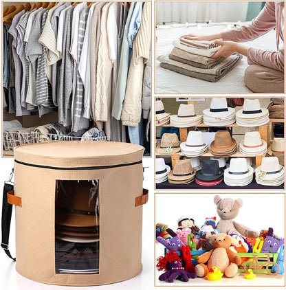 Suzile 4 Pcs Hat Boxes Oversized Round Cowboy Hat Storage Box for Women Men 19" x 17" Cowboy Large Felt Organizer Bag Baseball Cap Container with Dustproof Lid for Clothes Case Travel Gift(Camel)