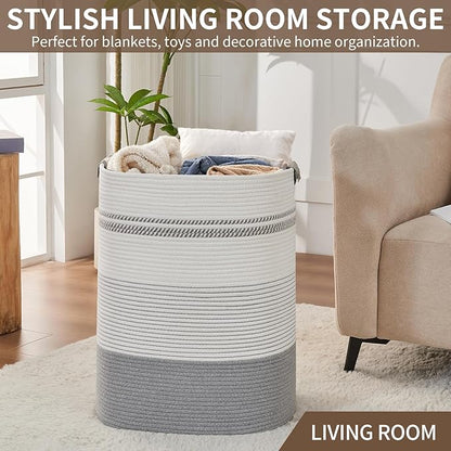AINUOQI Laundry Basket with Handles - Blanket Basket & Hampers for Bedroom Aesthetic, Laundry Hamper & Blanket Storage for Living Room, Clothes Hamper, Tall, Large 17" x 14" x 22”, Grey