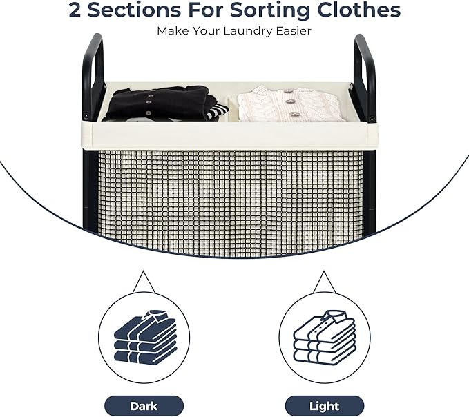 STO STO Laundry Hamper 2 Section, 100L Rolling Laundry Sorter Cart with Removable and Washable Liner Bag, Clothes Hamper with Wheels and Metal Handle for Laundry Room and Bedroom