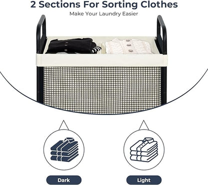 STO STO Laundry Hamper 2 Section, 100L Rolling Laundry Sorter Cart with Removable and Washable Liner Bag, Clothes Hamper with Wheels and Metal Handle for Laundry Room and Bedroom