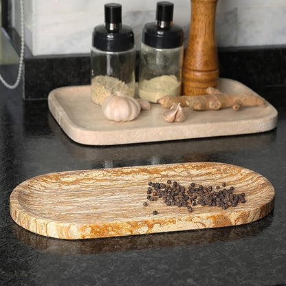 Koville Turkish Natural Marble Tray, 12"x6" Vanity Decorative Tray for Countertop Organizer, Catchall Tray for Perfume, Candles, Jewelry Dish