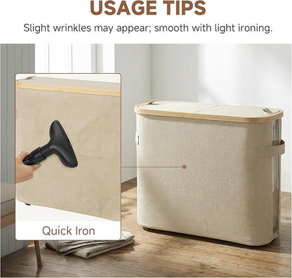 StorageWorks Toilet Paper Storage Baskets with Dual Flip Lids, Toilet Paper Organizer for Bathroom, Toilet Paper Container with Side Pocket, Holds 9 Mega or 12 Regular Rolls, Medium, Oatmeal