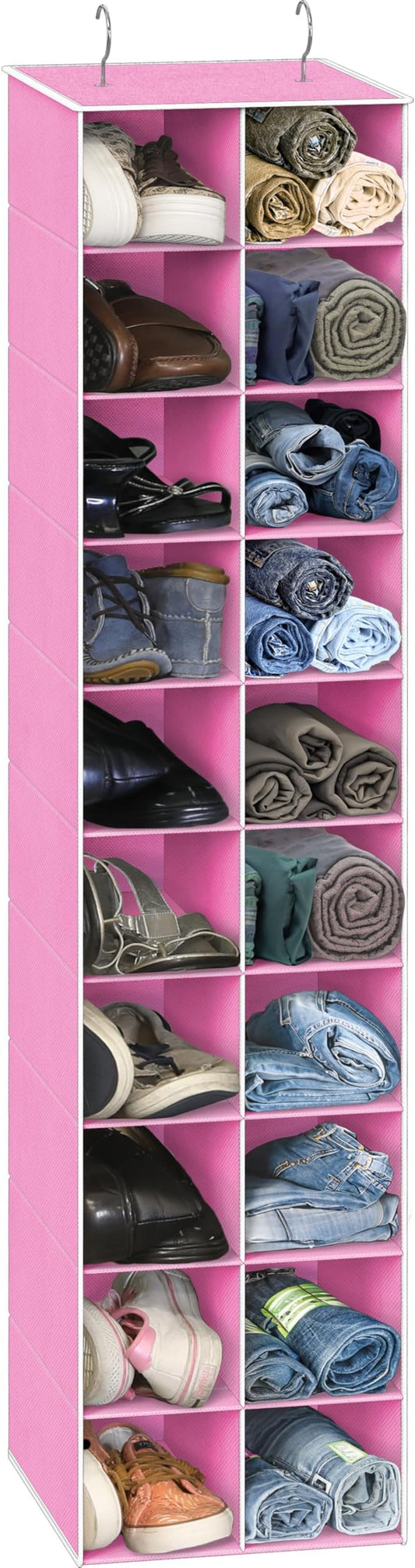 Simple Houseware 20 Section Shelves Hanging Shoes Organizer Holder for Closet, Pink