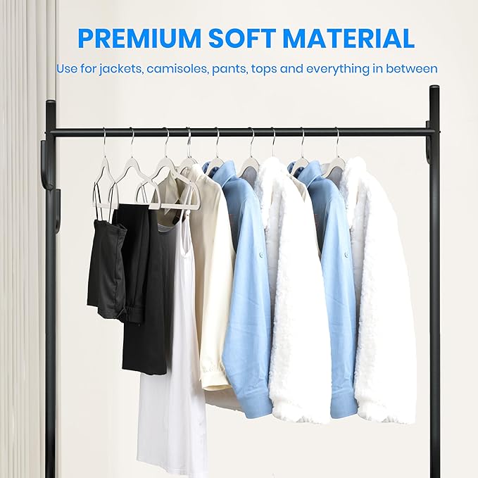 Simple Deluxe Velvet Hangers 30 Pack, Non-Slip Clothes Hangers with Shoulder Notches, 360° Swivel Hooks, Heavy Duty Coat Suit Hangers for Closet Space Saving, White