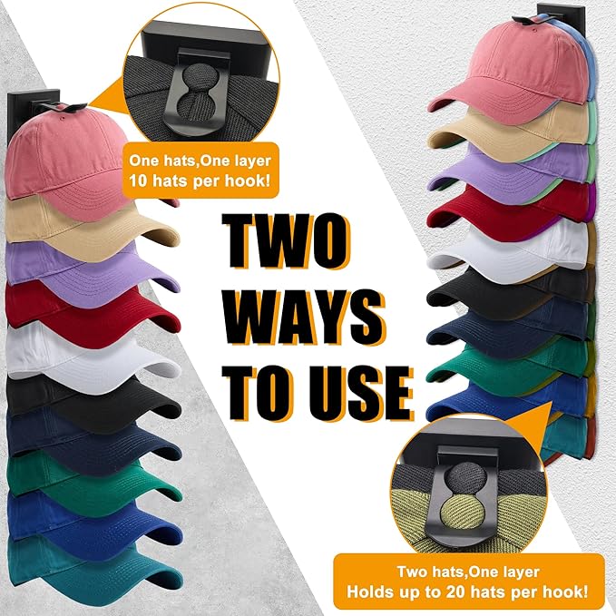 Hat Racks for Baseball Caps,Hats Rack Organizer Hold Up to 20 Hats,Hat Organizer for Baseball Caps Hat Holder Storage Display Adhesive/Wall Drilled for Wall,Door,Closet,Hat Racks for wall (1PK, Black)