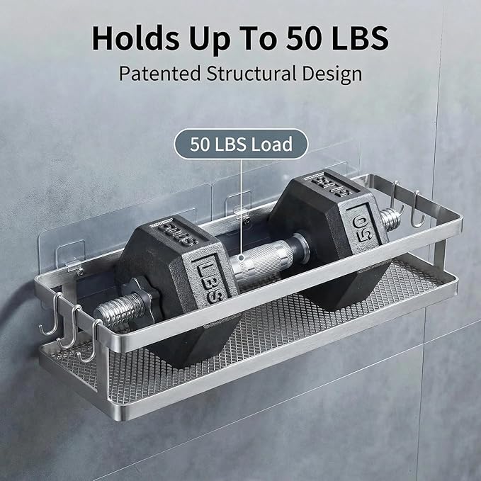 PUSDON 5-in-1 16.5" Extra Long Kitchen Organizer & Shower Caddy Set, Wall Mount Spice Rack with Paper Towel Holder, Utensil Holder & Soap Dish, Rustproof Mesh - Silver Gray, Guardrail