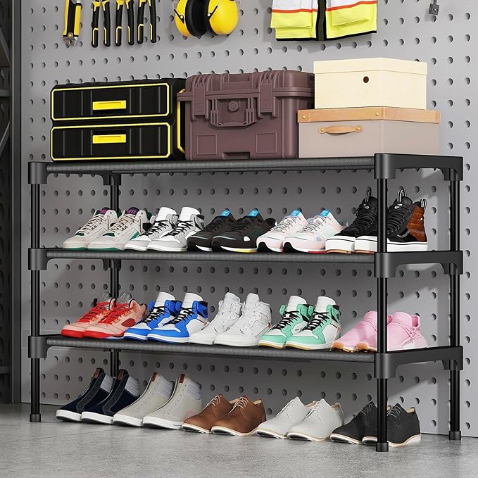 SAN HE Long Shoe Rack-Shoe Organizer 2 Tier Shoe Rack for Closet Front Door Entryway Garage, Stackable Free Standing and Freely Combinable Shoe Storage, Space Saving Small Shoe Shelves.