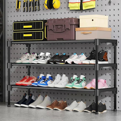 SAN HE Long Shoe Rack-Shoe Organizer 2 Tier Shoe Rack for Closet Front Door Entryway Garage, Stackable Free Standing and Freely Combinable Shoe Storage, Space Saving Small Shoe Shelves.