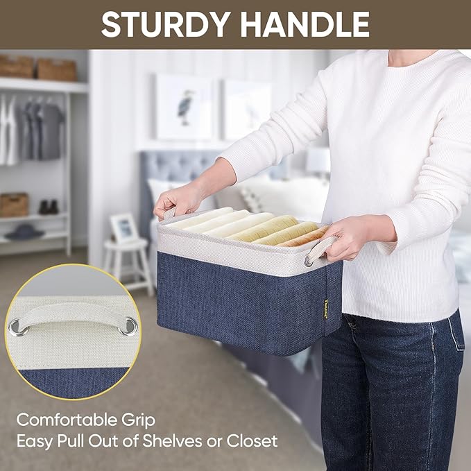 BALEINE 1 Pack Fabric Closet Storage Bins for Shelves, Linen Closet Organizers and Storage, Decorative Baskets for Organizing, Shelf, Clothes, Home, Office (Navy Blue, 12"x8"x8")
