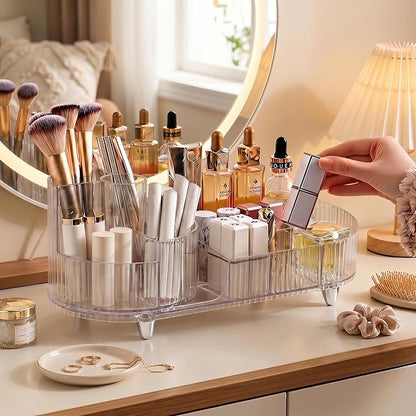 Booklov Rotating Makeup Organizer for Vanity, Large Capacity Cosmetic Display Case, Clear Acrylic Countertop Beauty Storage Holder for Skincare, Brush Eyeshadow Lipstick, Counter Desk, Crystal Clear