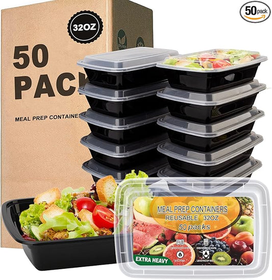 Ezalia 50 Pack- Meal Prep Containers 32oz, Plastic Food Prep Containers Reusable, Leakproof To Go Food Containers with Lids, BPA-Free, Microwave/Dishwasher/Freezer Safe