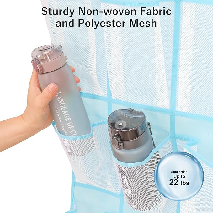 F-color 16-Pocket Hanging Organizer - Over the Door Shoe Organizer, Cruise Essentials for Cabin & RV, Breathable Mesh Storage Pockets, Space Saving Hanging Storage Holder with 4 Sturdy Metal Hooks