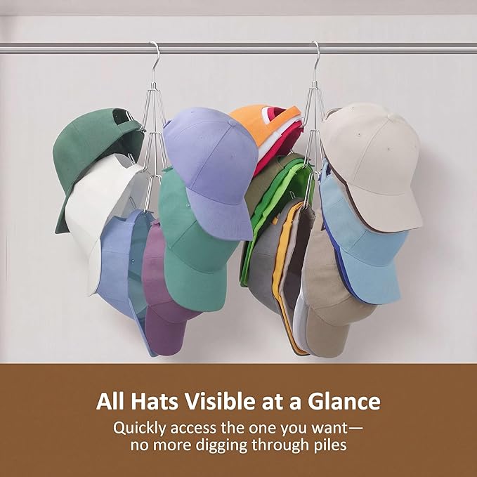 ZEDODIER 2 Pack Hat Organizer for Closet, Rotatable Hat Hanger Holds 36+ Baseball Caps, Space Saving Metal Hat Rack & Cap Holder, No Assembly Required, Hat Storage for Men Women, Silver