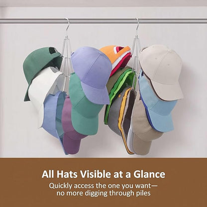 ZEDODIER 2 Pack Hat Organizer for Closet, Rotatable Hat Hanger Holds 36+ Baseball Caps, Space Saving Metal Hat Rack & Cap Holder, No Assembly Required, Hat Storage for Men Women, Silver