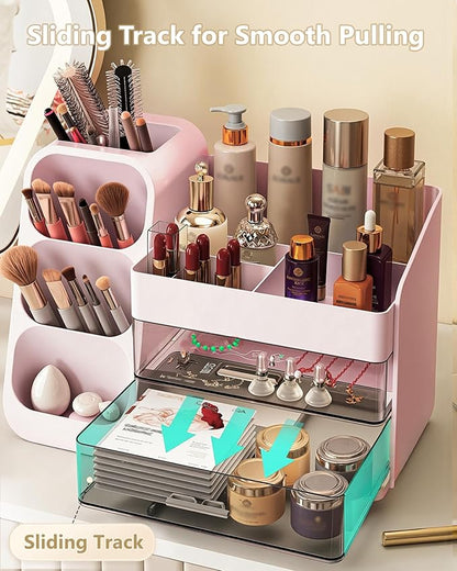 Anylady Large Capacity Makeup Organizer Countertop with Makeup Brush Holder for Vanity, Thickened Material, Bathroom Countertop Organizer Skin Care Perfumes Storage, Teen Girl Gifts for 13-25 Year