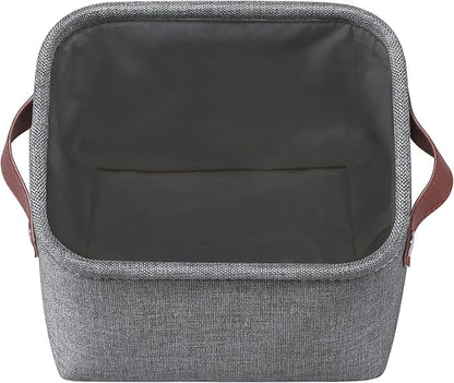 Small Fabric Storage Bins, 7.8x6.7x5.9 inch Mini Storage Cubes 4-Pack Storage Basket for Makeup Collapsible Fabric Storage Organizer with Handles, Decorative Basket for Desk, Shelves, Grey