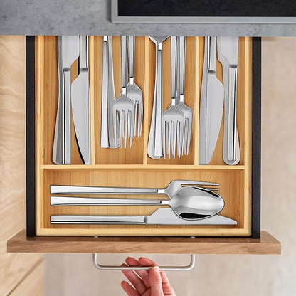 LotFancy Bamboo Kitchen Drawer Organizer, 9.5 Inch Silverware Organizer for Small Drawer, Silverware Tray, Utensil Organizer for Cutlery, Fork, Spoon Storage