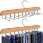 Tie Rack Hanger for Closet, 2 in 1 Belt Tie Hangers with 20 Folding Hooks, 360 Degree Rotating Wooden Tie Holder Organizer for Men Ties Belts Scarves Tank Tops Accessories, Wood (2 Pack)