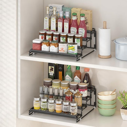 4 Tier Spice Rack Organizer for Cabinet, Black (2 Pack) Seasoning Organizer Rack for Inside Cabinets, Countertop, Pantry Storage