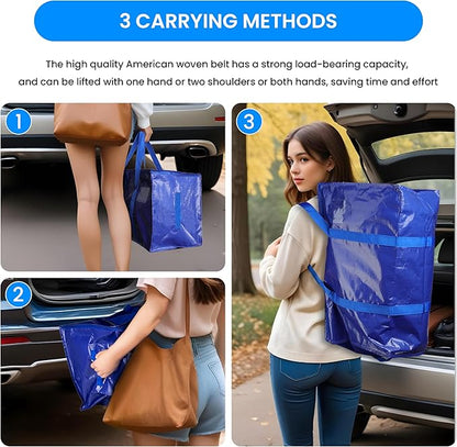 Simple Deluxe 10 Pack Moving Bags, Heavy Duty Storage Totes with Lids, Sturdy Handles& Zipper, Moving Boxes Alternative, Extra Large, for Clothes Packing, Moving Supplies, Blue