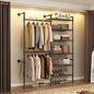 Wall Mounted Garment Rack, Walk-in Closet System with Expandable Rods, Adjustable Shelves, Industrial Pipe Clothing Racks, Hanging Clothes Organizers and Storage, Metal Closet Shelving Wardrobe