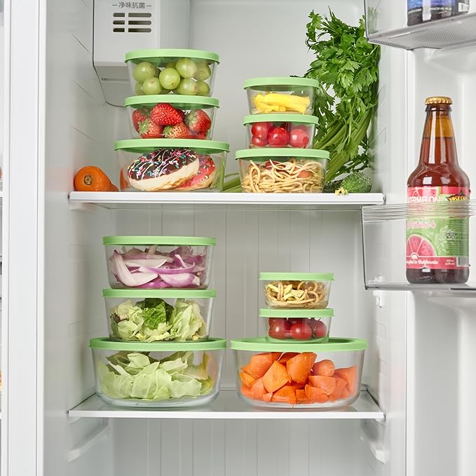 12-Piece Glass Food Storage Containers Set (6 Containers + 6 BPA-Free Lids) | 2-Cup, Leakproof | Microwave, Freezer, Oven & Dishwasher Safe | Ideal for Meal Prep & Pantry Organization, Pistachio