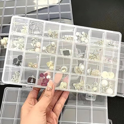 24 Grids 7.5 Inch x 5.2 Inch Fixed Clear Plastic Jewelry Organizer Storage Box Jewelry Earring Tool Containers (1)