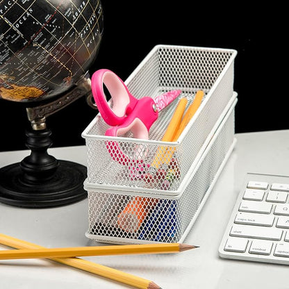 YBM HOME White Mesh Drawer Cabinet and or Shelf Organizer Bins, School Supply Holder Office Desktop Organizer Basket (2, 3x9x2 Inch)