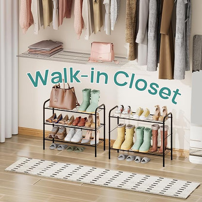 viewcare Shoe Rack for Closet, 3-Tier Small Shoe Rack for Entryway & Garage, Sturdy Metal Construction, Shoe Organizer Holds 6-9 Pairs