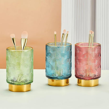 Makeup Brush Holder Organizer,Toothbrush Holders,Desk Pen Pencil Holder,Multifunctional Vintage Glass Brush Cup（A41-1-US）