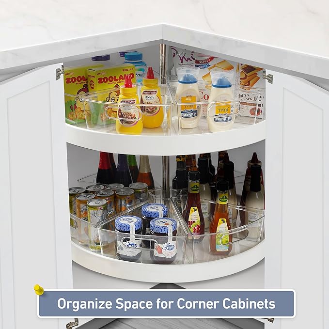 Leeden Lazy Susan Organizer for 32" Diameter Corner Lazy Susan, Plastic Kitchen Cabinet Storage Bins with Handle, 6 Packs, 1/8 Wedge - Food Safe, BPA Free