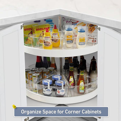 Leeden Lazy Susan Organizer for 32" Diameter Corner Lazy Susan, Plastic Kitchen Cabinet Storage Bins with Handle, 6 Packs, 1/8 Wedge - Food Safe, BPA Free