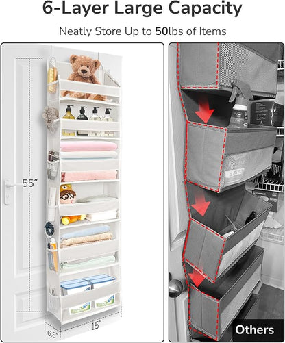 ULG 2 Pack Over The Door Organizer with 6 Large Pockets 12 Side Pockets, 50lbs Weight Capacity Door Hanging Organizer for Bedroom, Bathroom, Pantry, Nursery Storage, Beige