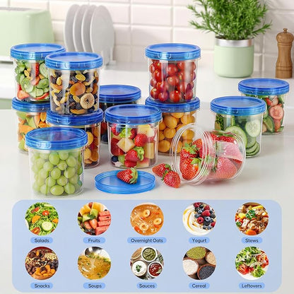 [12 Pack-24 Oz] Freezer Storage Containers Set, Small Plastic Containers with Twist Top Lids, Reusable Soup Containers for Meal Prep, Lunch, Leftovers