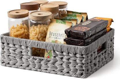 GRANNY SAYS Wicker Storage Baskets for Shelves, Wicker Basket for Organizing, Rectangle Basket, Woven Baskets for Pantry Storage, Gray, 1-Pack