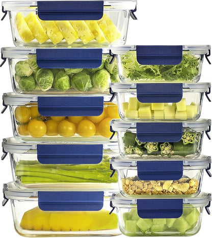 coccot Glass Food Storage Containers with Lids Airtight, [10 Pack] Glass Meal Prep Containers, Storage Container Set with Bpa-free Lid for Food, Lunch Bento Box