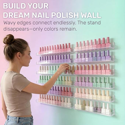 YMVV 15" Nail Polish Racks Wall Mounted Shelf,6 Pack Clear Acrylic Nail Polish Organizer Nail Supplies for Nail Techs,Great Display for Salons Retailers