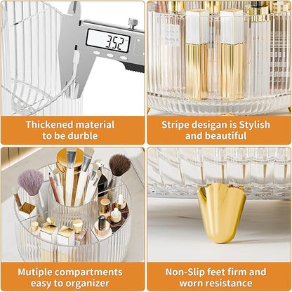 fanado 360° Rotate Makeup Brush Holder Organizer, Makeup Organizers Countertop, Makeup organization and Skincare Storage for Vanity, Desktop, Bathroom (Clear)