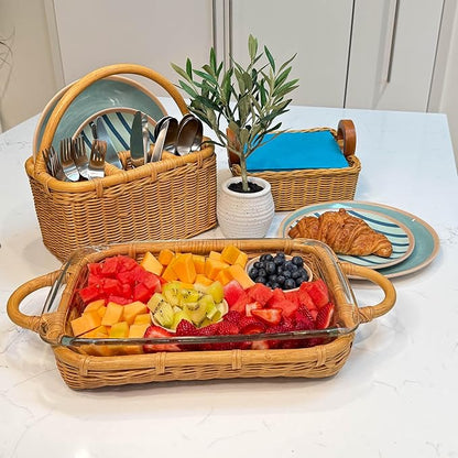 The Basket Lady Wicker Utensil Caddy, One Size, Sandstone