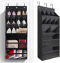 FENTEC 1 Pack Over-the-Door-Shoe-Organizers, Hanging Shoe Organizer with Large Pocket Shoe Holder Hanging Shoe Rack for Closet Shoe Organizer for Wall, Over Door Organizer with 15 Pockets Black