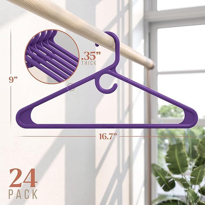 NEATERIZE Thick Heavy Duty Hangers - Purple Plastic Clothes Hangers 24 Pack - Great for Coat Hanger, Jackets Jeans & Suit Hanger for Closet, New Apartment Essentials Percheros Ganchos para Colgar Ropa