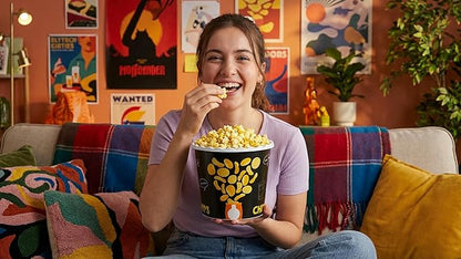 Modern Style Reusable Plastic Popcorn Containers / Popcorn Bowls Set for Movie Theater Night - Washable in the Dishwasher - (BPA Free-4 Pack) (Color: Yellow, Brown, Red/White and Blue Popcorn Boxes)