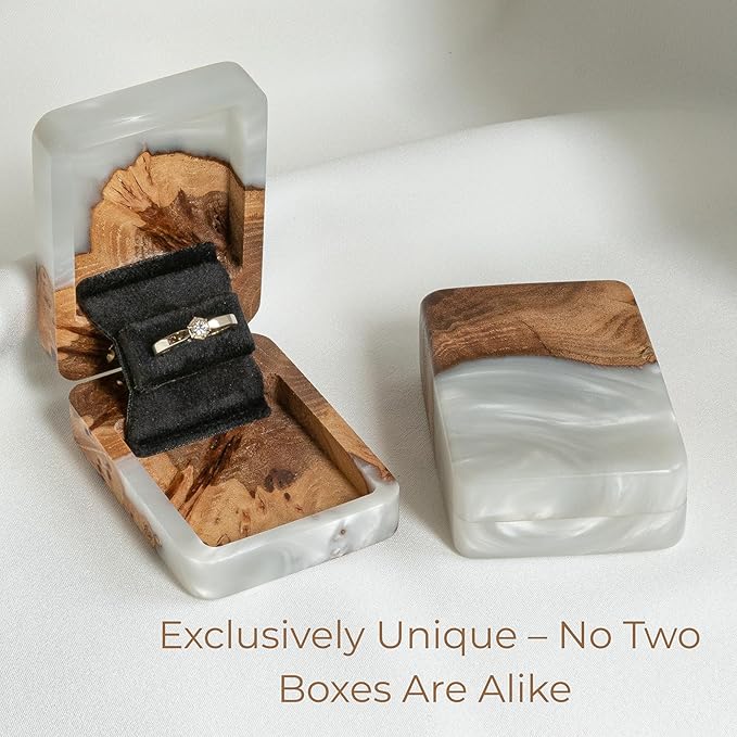 RWA Slim Engagement Ring Box for Proposal – Unique Wedding Ring Holder & Jewelry Display Case – Travel Jewelry Organizer, Ring Bearer Box, Proposal Gift, Wedding Ring Box for Ceremony, FLIP white elm